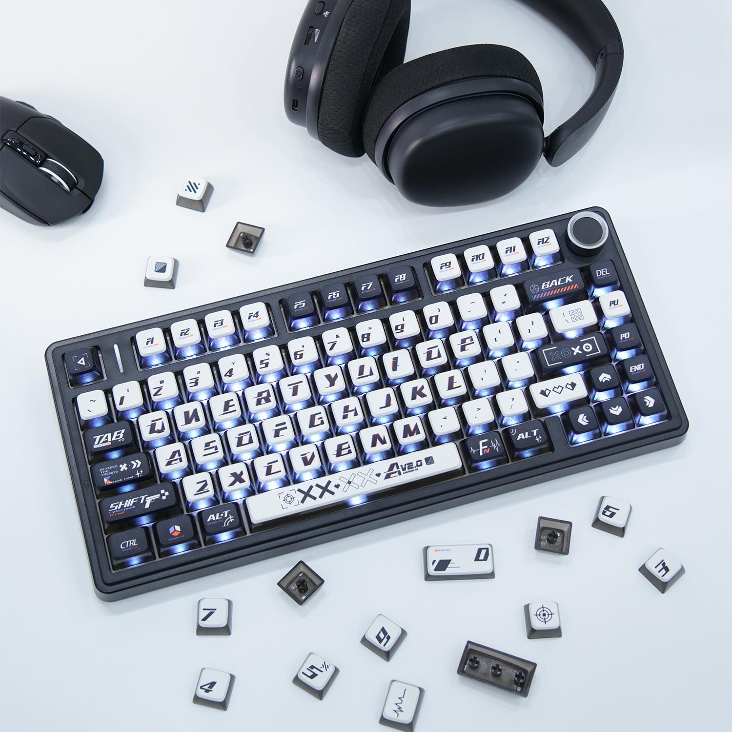 AULA MOA Keycaps 130 Keys, Cute Cloud Puppy Dye-Sub PBT Keycap Set, MX Compatible, 60% 65% 75% TKL 100% Mechanical Keyboards