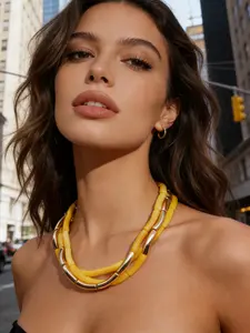 Vintage Style Exaggerated Necklace, Bohemian Two-Tone Irregular Acrylic Multi-Layer Bamboo Beaded Sweater Chain, Elegant Choker Pearl Necklace for Women