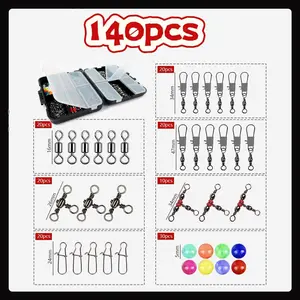 140pcs Portable Box Lure Set, B Type Ring Triple Ring Bead Stopper Accessories Kit, Fishing Gear Essentials