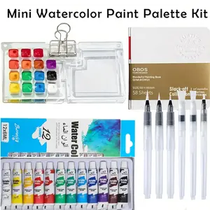 8/15-Well Transparent Acrylic Watercolor Kit - 12-Color Portable Set with 6 Brushes, Clips & Watercolor Notebook, Watercolor Painting Supplies for Artists & Students