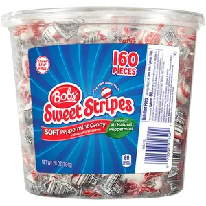 Brach's Bobs Sweet Stripes Soft Peppermint Candy, 160 Individually-Wrapped Pieces, 28 Ounce Jar Snack Bonbon Sugar Artificial