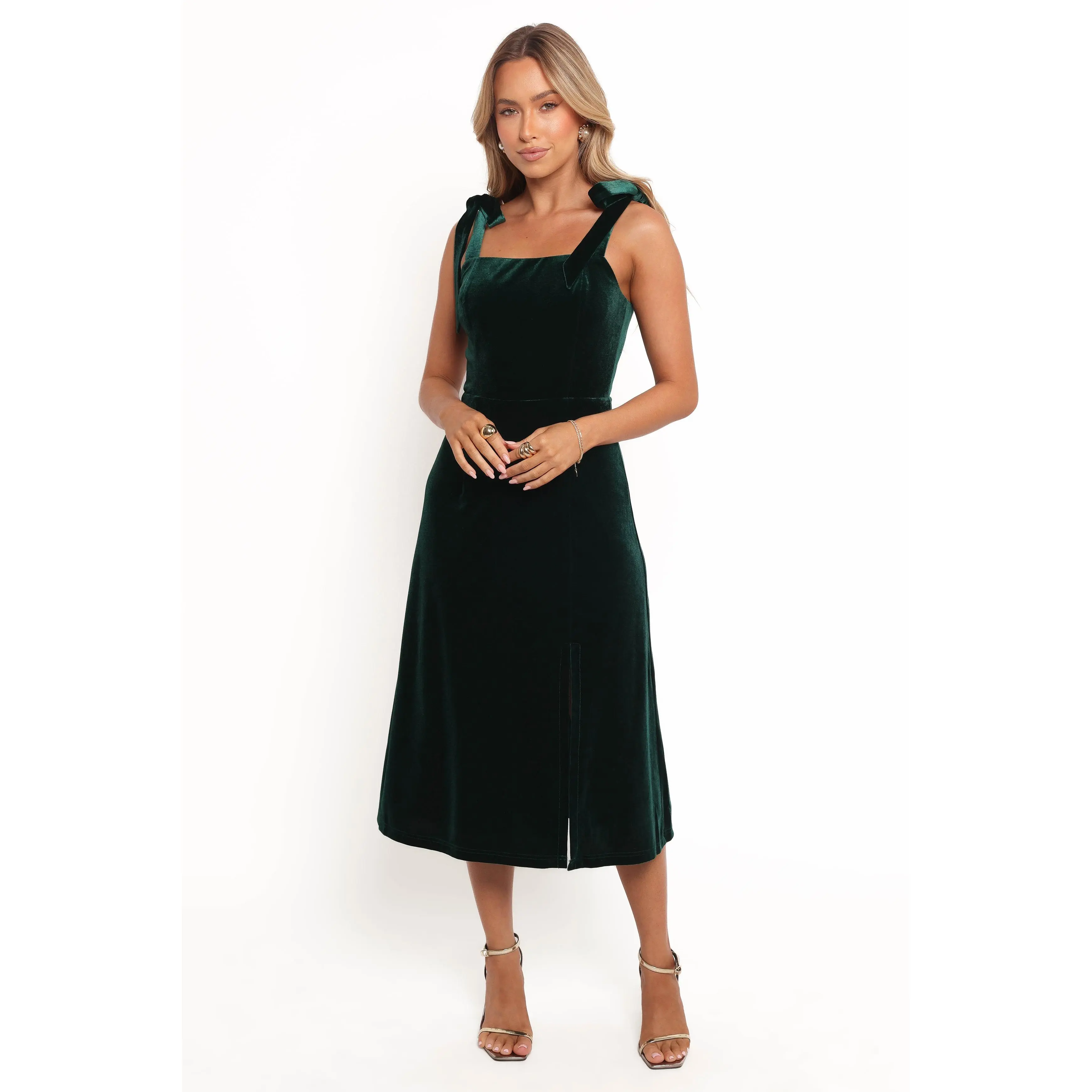 Laurel Velvet Midi Dress - Emerald Green