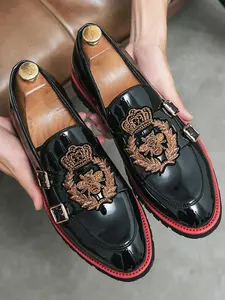 Men's Fashionable Crown Decorated PU Leather Loafers, Casual Comfortable Slip-on Flat Shoes for Daily Wear, Fashion Shoes for Party, Daily Clothing Decor, Affordable Loafers