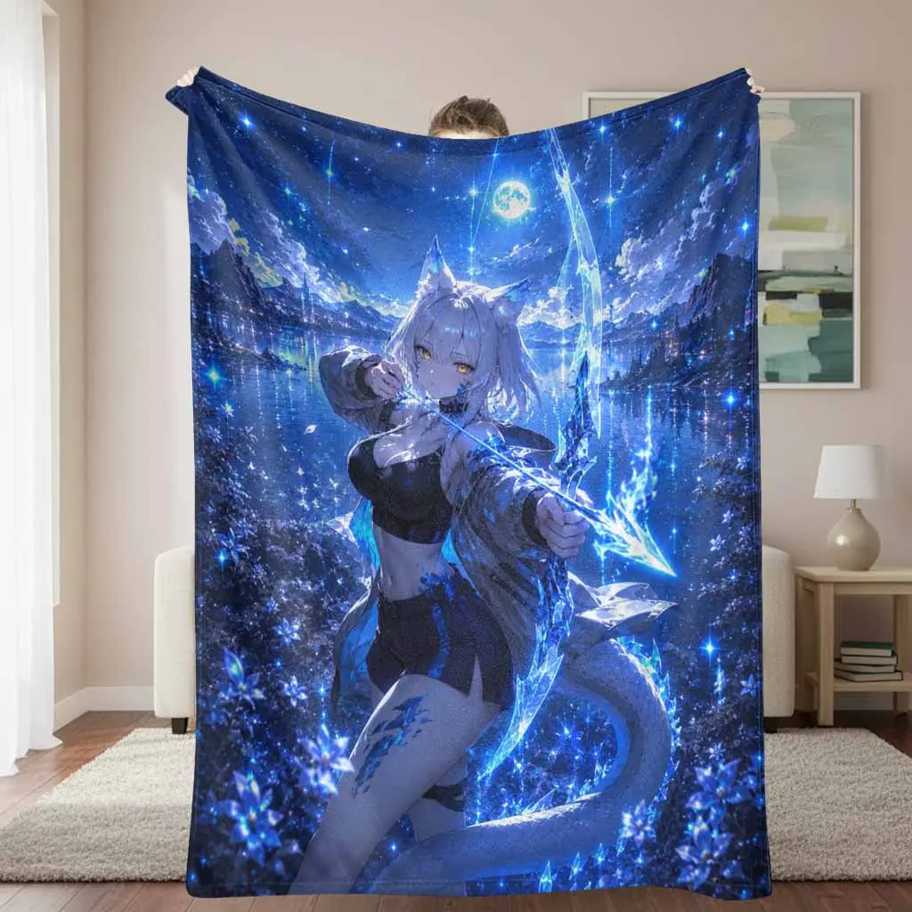 Fantasy Elf Archer Flannel Blanket - Celestial Theme, Starry Sky Print, Anti-Pill Flannel Fabric, Ultra Soft Lightweight Cozy Throw for Home/Camping, Perfect Bedroom/Sofa Gift Idea