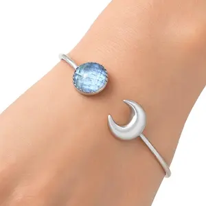 Premium Crescent Moon - Rainbow Moonstone Cuff Bangle Bracelet B-1046 26-EB10129