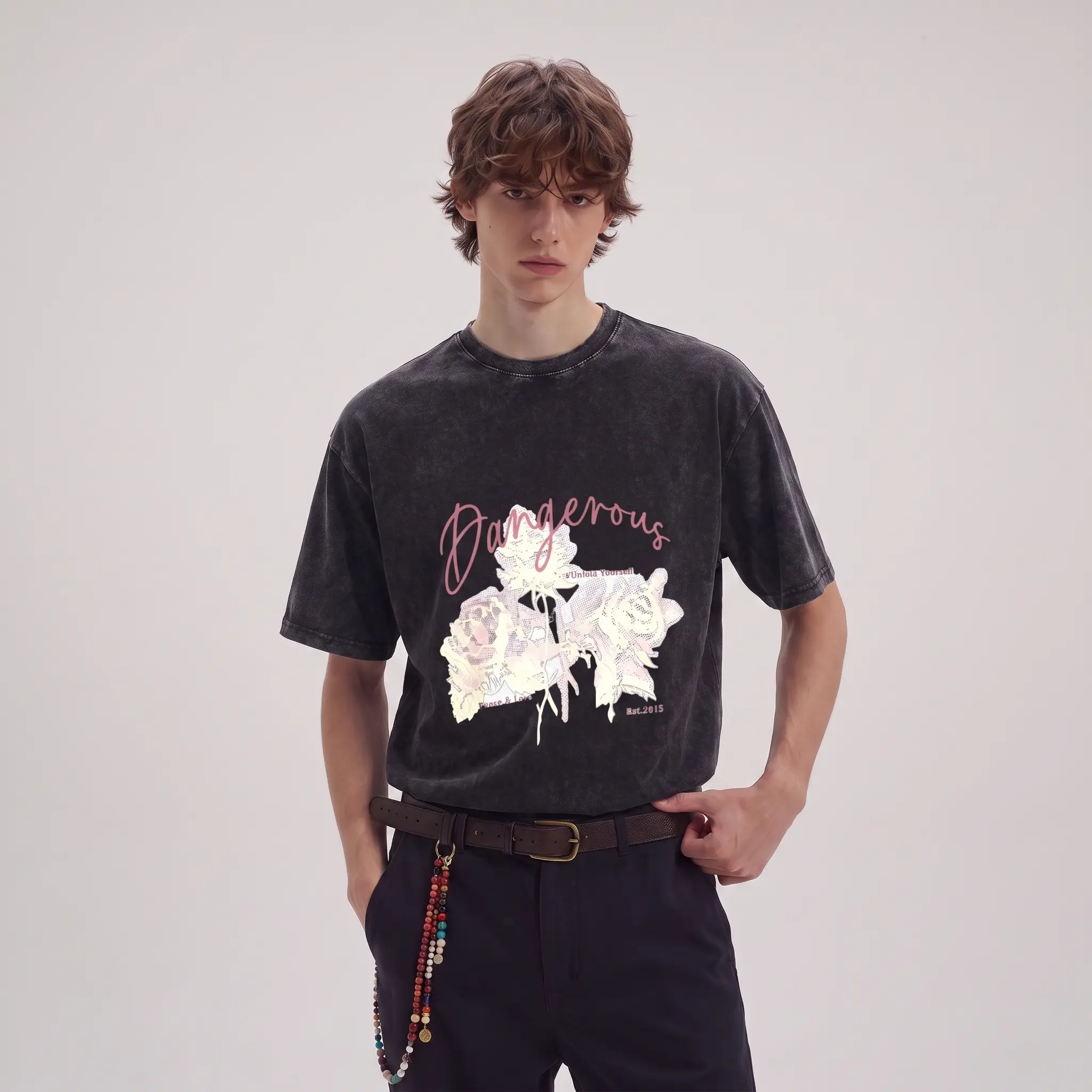 Dangerous Roses T-Shirt for Men - Stylish Graphic Tee with Floral Design and Bold Lettering - Perfect for Casual Wear Fashion Jeans