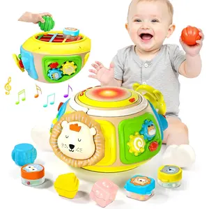 7-in-1 Activity Cube Drum Montessori Toys for Baby 18+ Months, Busy Toys for Toddlers with 9 Sensory Shape Blocks, Music & Light Educational Toys Christmas Birthday Gifts for Kids Boys Girls