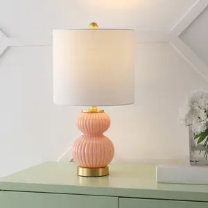 JONATHAN Y Daphne Ribbed Metal Glass LED Table Lamp 20" High Modern Night Lights Elegant Lighting Decorative Light for Bedroom Living Room