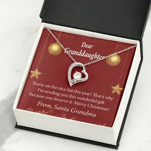To My Granddaughter On The Nice List Christmas Message Forever Necklace w Message Card Minimalist Jewelry, Elegant Silver Necklace, Trendy Women’s Accessory, Perfect for Daily Wear