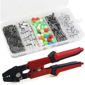 Fishing Crimping Tool Kit,Fishing Crimping Pliers Wire Rope Crimping Tool with 500pcs 4 Sizes Aluminum Copper Barrel Crimp Sleeves Beads Set Pliers Crimp Tackle (Red)