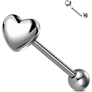 G23 Implant Grade Titanium Tongue Piercing Jewelry Heart Tongue Rings Internally Threaded Tongue Barbell for Women Men