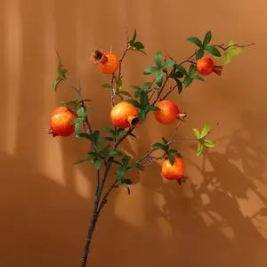 Artificial Pomegranate Branch color orange-red with 6 Fruits and Leaves Perfect for Holiday Season and Home Decor Artificial Plant 1pc