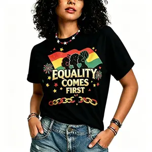 Juneteenth Equality T Shirt Short Sleeve Breaking Chains Black Tee Shirt