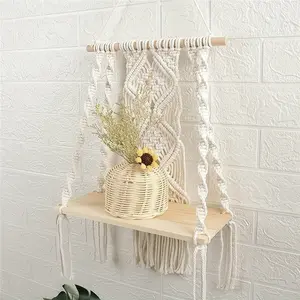 Boho Handwoven Wall Plant Hanger, Wall Mount Design, Indoor Outdoor Decorative Shelf, Book Rack, Potted Plant Stand, Floating Shelves for Home & Garden