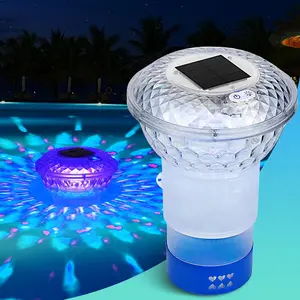 Solar Pool Chlorine Floater with Colorful Lights Floating Pool Chlorine Dispenser, Button Control Chlorine Holder, Adjustable Release Chlorinator for Pool, Spa, Hot Tub
