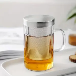 Glass Tea Infuser Mug with Stainless Steel Filter and Lid, Glass Loose Leaf Tea Cup, Perfect for Brewing Teas at Home, Glass Mugs
