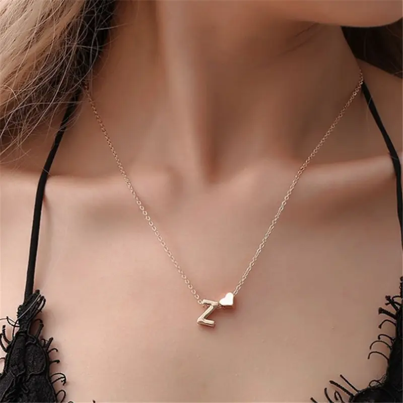 UrbanChic Gear Tiny Initial Necklaces Golden Heart Letter A-Z Necklace Dainty Heart Name Necklace Personalized Initial Tag Pendant Birthday Gifts Anniversary Gifts Jewelry for Women Girls