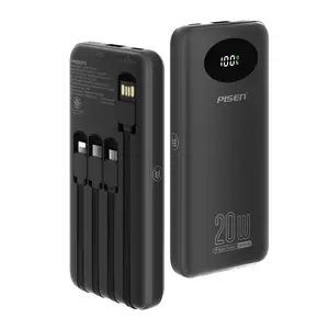 PISEN 3C Certified Power Bank - 10000mAh 20W Fast Charging Battery Pack with Built-in 4 Cable Smart LED Display Flight-Approved Portable Charger Travel Power Bank for iPhone, Samsung, iPad, Tablets