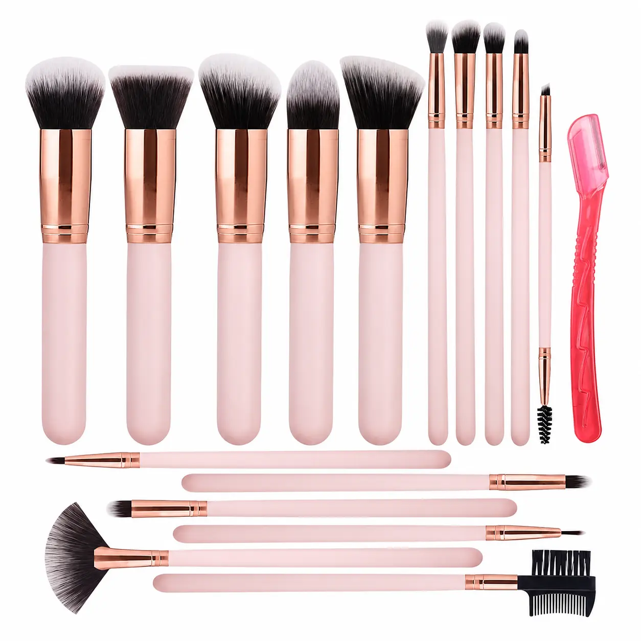 Makeup Brush Set 16 Pcs with 1 Eyebrow Razor Premium Synthetic Foundation Powder Concealers Eyeshadow Blush Makeup Brushes Make up Brushes Kit (Pink)