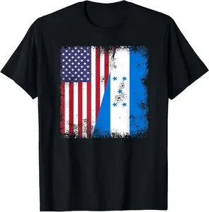 [100% Cotton] Half Honduran Flag | Vintage Honduras USA Gift T-Shirt streetwear dtf printing
