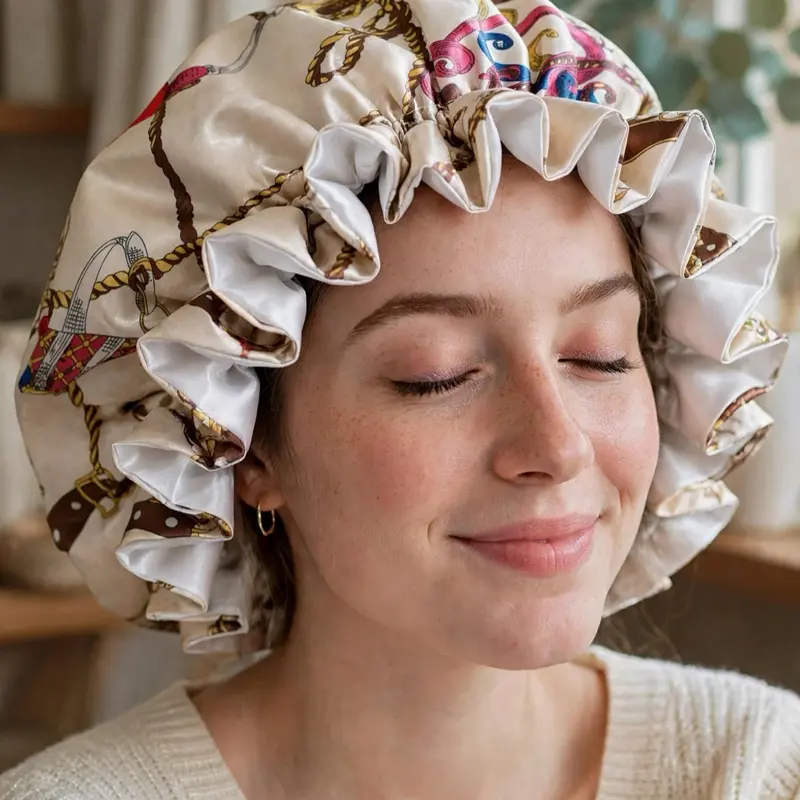 Satin Bonnet, Silk-Lined Sleep Cap for Hair Protection, No-Slip Adjustable Night Bonnet for Women