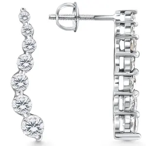 1ct Diamond Journey Earrings 14K White Gold 1" Tall