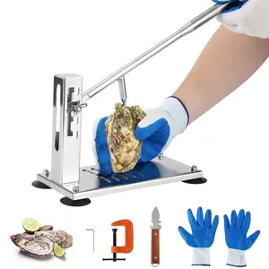 Garvee Adjustable Stainless Steel Oyster Shucker Machine – 4-Level Clam Opener Set with G-Clamp Suction Cups Knife Glove – Safe Shellfish Opener for Home Kitchen Buffet
