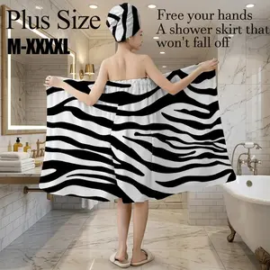 Plus Size M-XXXXL Black and White Zebra Print Bath Wrap Skirt & Hair Towel Set, Non-Slip Adjustable Shower Skirt for Bathroom, Spa, Bachelorette Party, Holiday Gift