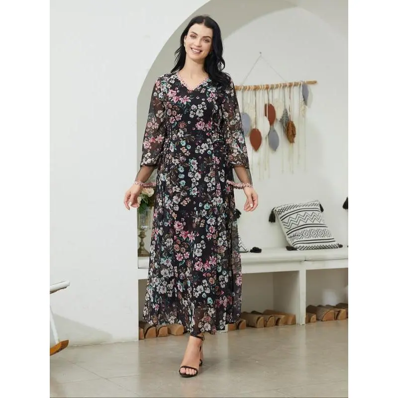 Elegant Middle Eastern Style Maxi Dress for Women, Floral Patterns with  Turkish and Arabic Influences, Perfect for Special Occasions, Casual Wear -  TikTok Shop