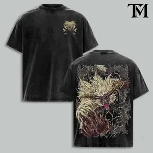 Monster Hunter Rajang the Golden Mane Heavy Metal Vintage Washed Oversized T-Shirt & Hoodie | Golden Fury Graphic Tee | Faded Grunge Streetwear | Hunter Gamer Merch