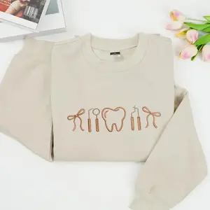 Dental Hygienist Icons Embroidered Sweatshirt, Hygienist & Dentist Crewneck, Coquette Bow, Medical Career Crewneck, Dental Student Graduation Gift