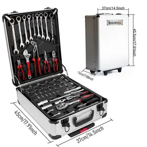 Bourvill 899PCS Tool Set,Aluminum Rolling Tool Chest with 4 Drawers,Complete Mechanic & Home Repair Kit,Father’s Day Gift for Dad #Summervibes Home Toolbox Kit Hand Tools