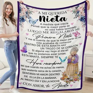 Granddaughter Love Blanket Ultra Soft Flannel Throw Beautiful Embroidery Spanish Love Letter Design Cozy Warm Keepsake For Bed Sofa Cherished Gift Symbol Family Love