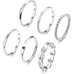 6 Pcs Stainless Steel Rings for Women Set Gold/Silver Knuckle Rings Stackable Simple Carve Heart Wedding Bands Engagement Promise Eternity Bands Thumb Rings for Women