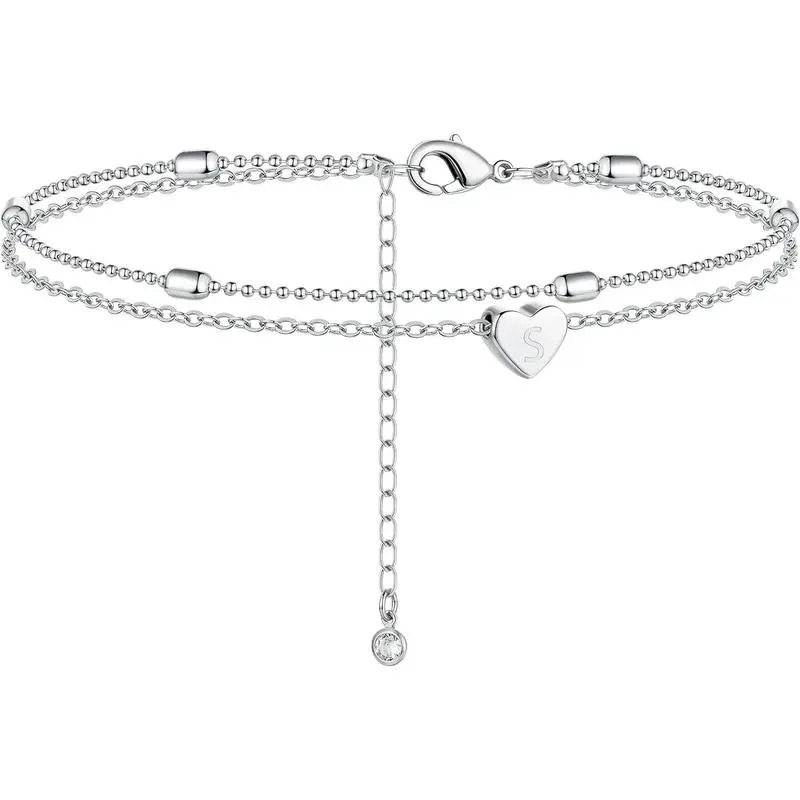 Initial Anklet Layered Dainty Heart Charm Alphabet A-Z Letter Ankle Bracelet Foot Chain Personalized Name Anklets Summer Cute Boho Beach For Christmas 2024 ornament For Valentine's Day Jewelry Jewellery