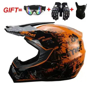 4 Graphic Style Off-Road Helmet Full Set DOT Approved | Orange/White/Green/Blue Graffiti, Only XL Size All Complete Gear