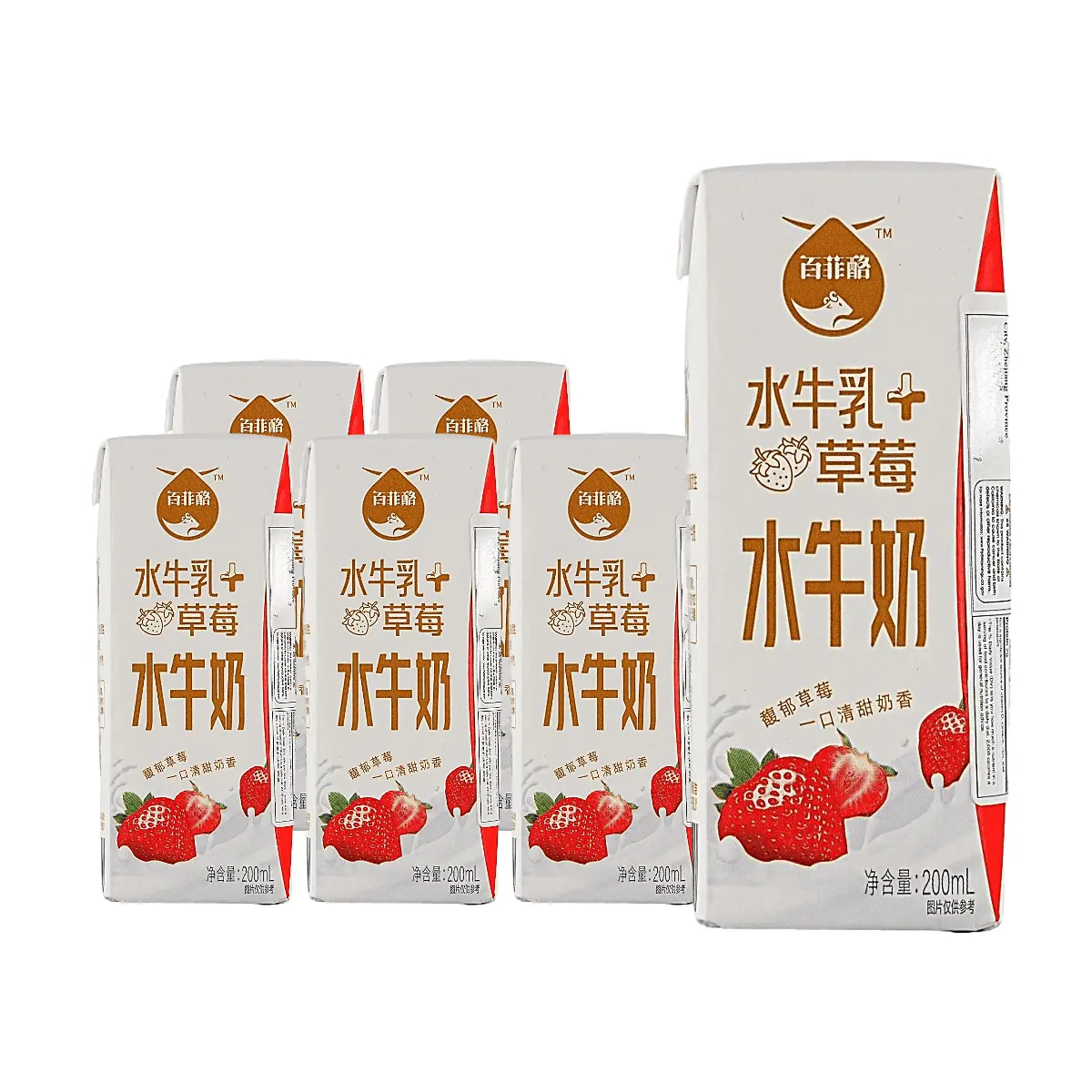 6 Pack BAIFEILAO Chinese Strawberry Buffalo Milk 6.76 fl oz Each - Rich Creamy Breakfast Drink