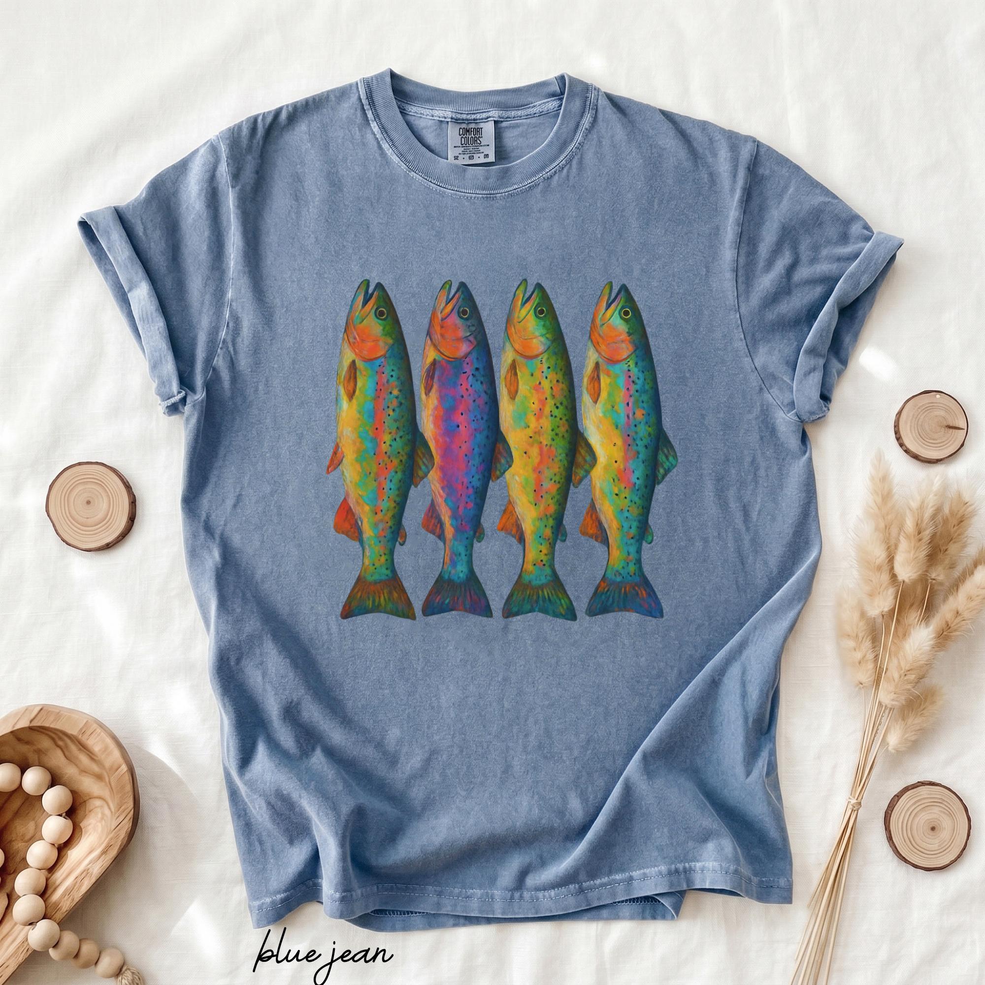 Comfort Colors Colorful Trout Fish Shirt, Rainbow Trout Fishing Tee, Angler Gift Shirt, Fly Fishing Graphic Tee, Outdoor Nature Shirt