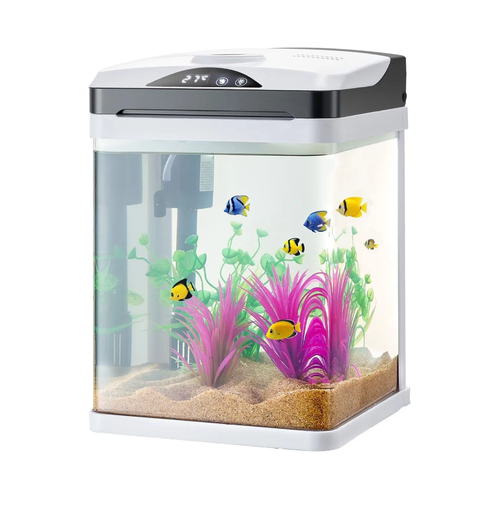 2 Gallon Fish Tank Aquarium LED Square Glass Tank w/ Temperature Monitoring & 7 Color Lighting Default