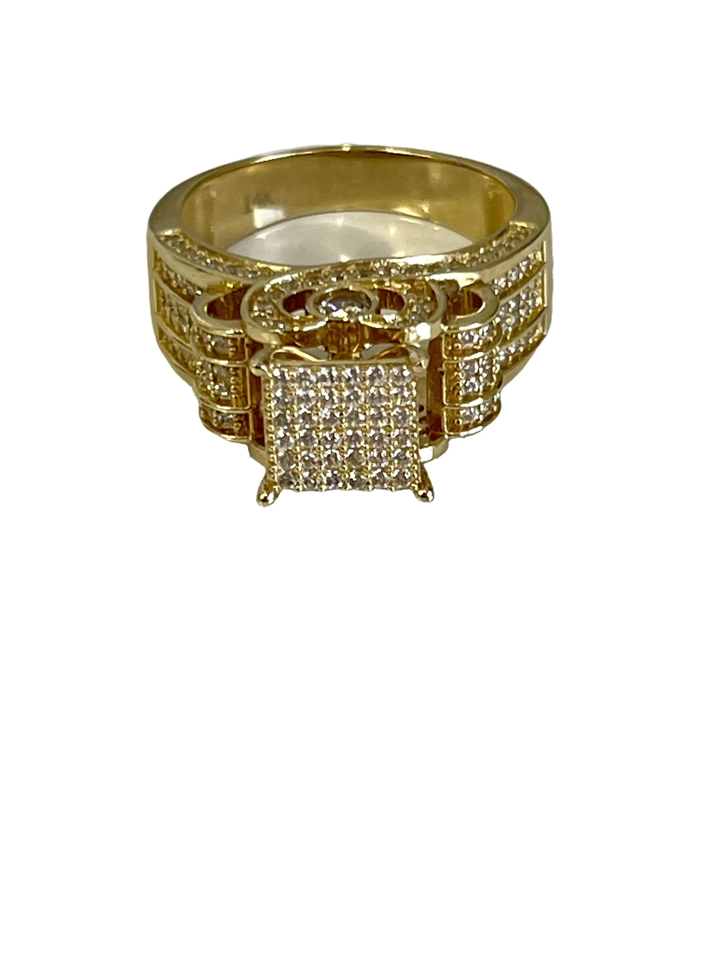 14KT Gold Princess Crown Ring with Paved Zircon Stones - Dainty Unisex Jewelry for Statement Wear, Size 8, Gemstone Accent, Dainty Look