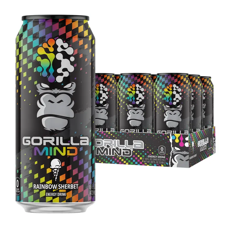 Gorilla Mind Energy Drink - Sugar Free Energy Drink - Gluten & GMO Free - 200mgs Caffeine with Nootropics - (Case of 12)