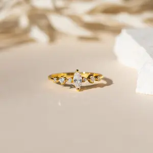 Harlow Diamond Ring by Caitlyn Minimalist - Vintage Style Diamond Engagement Ring in 18K Gold Finish or Sterling Silver - Wedding Jewelry.- Gift for Wife