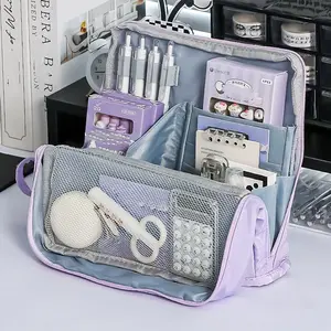 Large Capacity Stationery Bag, Zipper Handheld Multi-Layer Pencil Case, Simple Desk Storage, Multifunctional Travel Office School Organizer, Stationery Supplies