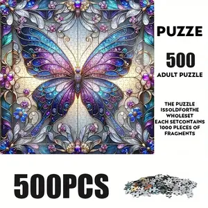 500 Piece Gem Butterfly Puzzle, Large Adult Family Interactive Toy, DIY Home Decor Brain Challenge, Holiday Scene, Perfect Gift