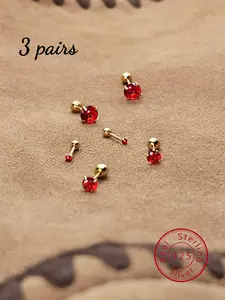 925 Sterling Silver Artificial Zircon Inlaid Stud Earrings, Lightweight Earring, Fashionable Earrings for Women & Girls, Trendy All-match & Exquisite Jewelry for Birthday Gift Studs Earrings