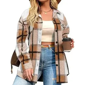 Plus size women's plaid shirt, oversized plaid short top, Preppy fashion design button front, loose and machine washable, fashionable and chic autumn and winter jacketRAIMENTRY