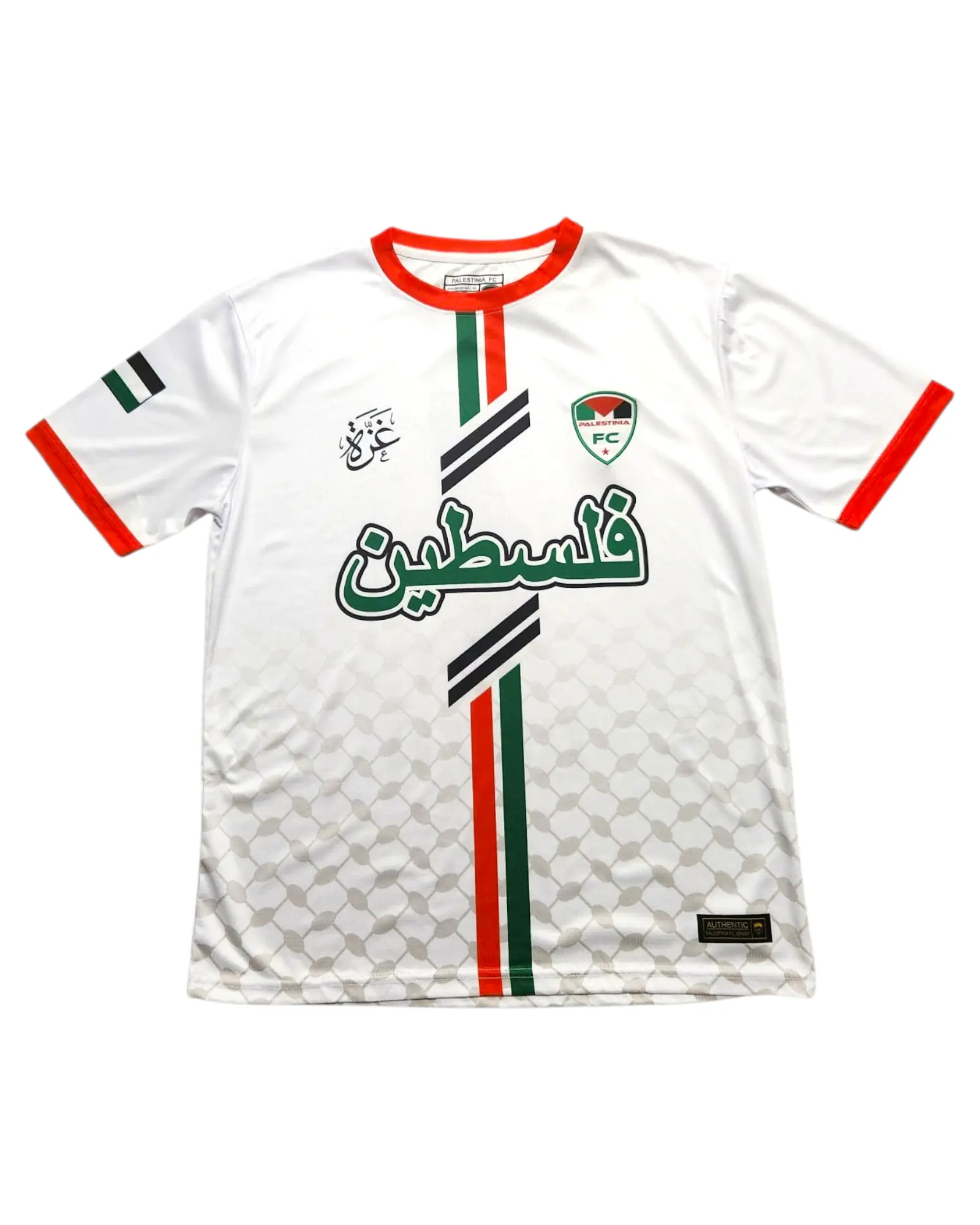 White Palestine Arabic Jersey (Green/Red Stripes)
