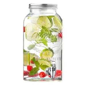Royalty Art Mason Jar Drink Dispenser with Spigot (1 Gallon) Tea, Juice, and Beverage Server, Thick Glass, Screw On Lid, Leak Resistant Easy-Pull Spigots and Screw-On Lids Clear, Heavy-Duty Glass