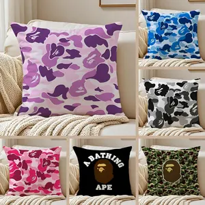 Trendy Streetwear Japanese Fashion Brand B-Bape Pillow Case Pillowcase Anti-dustmite Pillowcase Invisible zipper silky short plush Sofa cushion cover polyester microfiber standard queen king white bed home