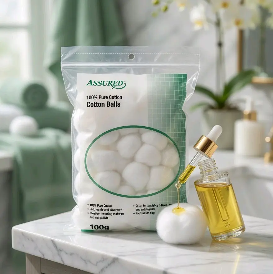 Assured 100% Pure Cotton Pads & Balls - Soft, Gentle, and Absorbent for Make-up and Nail Polish Removal - 100g